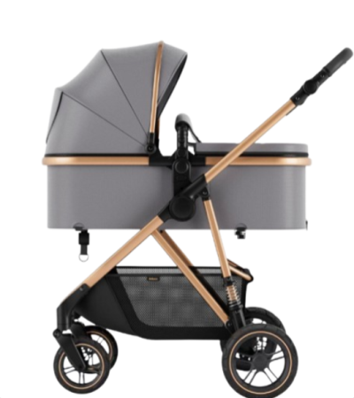 Carucior 2 in 1 - Carucior de copii 2 in 1, Cu geanta accesorii, Cu suspensii, 105 x 95 x 60 cm, Pliabil ergonomic, Belecoo, Gri