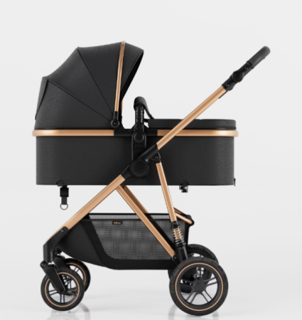 Carucior de copii 2 in 1, Cu geanta accesorii, Cu suspensii, 105 x 95 x 60 cm, Pliabil ergonomic, Belecoo, Negru [2]