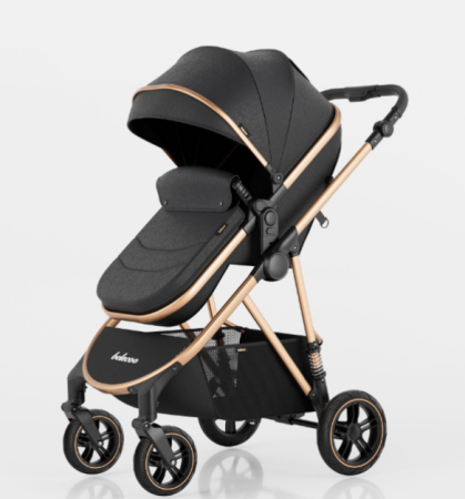 Carucior de copii 2 in 1, Cu geanta accesorii, Cu suspensii, 105 x 95 x 60 cm, Pliabil ergonomic, Belecoo, Negru [1]