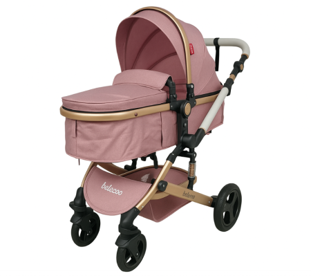 Pentru bebe - Carucior de copii 2 in 1, Cu geanta accesorii, Cu suspensii, 105 x 95 x 60 cm, Pliabil ergonomic, Belecoo, roz
