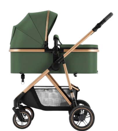 Carucior 2 in 1 - Carucior de copii 2 in 1, Cu geanta accesorii, Cu suspensii, 105 x 95 x 60 cm, Pliabil ergonomic, Belecoo, Verde