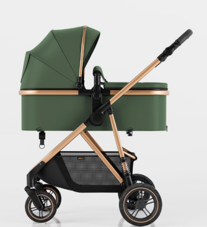 Carucior de copii 2 in 1, Cu geanta accesorii, Cu suspensii, 105 x 95 x 60 cm, Pliabil ergonomic, Belecoo, Verde [2]