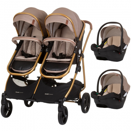 Carucioare - Carucior gemeni Chipolino Duo Smart 3 in 1 golden beige