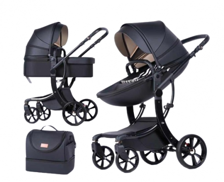 Carucior 2 in 1 - Carucior multifunctional, 2 in 1, Forma anatomica Egg Shape, Suspensie dubla, Negru