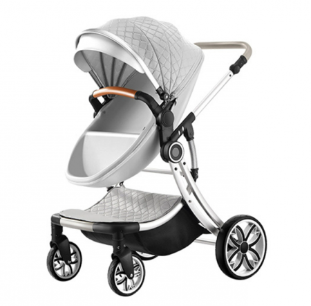 Carucior 2 in 1 - Carucior multifunctional 2 in 1, Forma anatomica pentru landou, Suspensie dubla, Gri