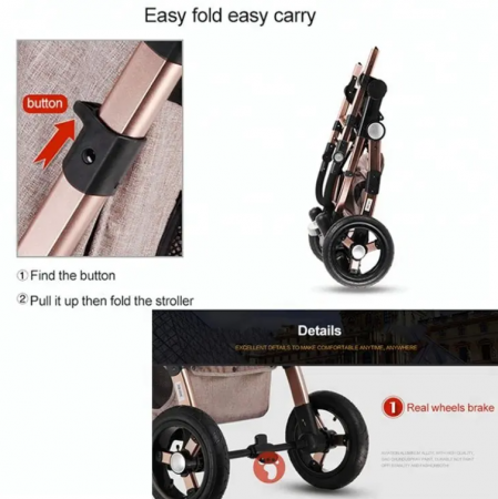 Carucior multifunctional 3 in 1, Dubla suspensie, Modul scoica inclus, Maner reversibil si telescopic, Parasolar cu piele, Geanta de scutece, Saltea groasa de infasat [2]