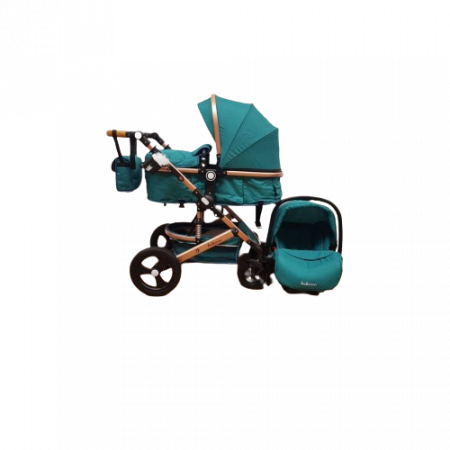 Carucior multifunctional 3 in 1, Modul scoica inclus, Maner reversibil si telescopic, albastru turcoaz [2]