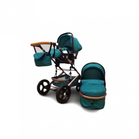 Carucior multifunctional 3 in 1, Modul scoica inclus, Maner reversibil si telescopic, albastru turcoaz [1]