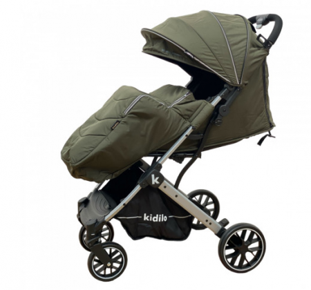 Carucior pentru bebelusi, cu pozitie de somn, 0-36 luni, cu husa impermeabila pentru picioare si maner cu piele, kaki [2]