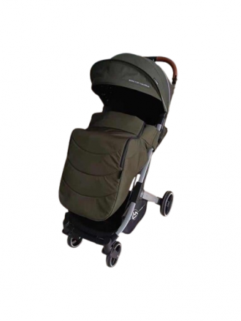 Carucior sport - Carucior pentru bebelusi, cu pozitie de somn, 0-36 luni, cu husa impermeabila pentru picioare si maner cu piele, kaki