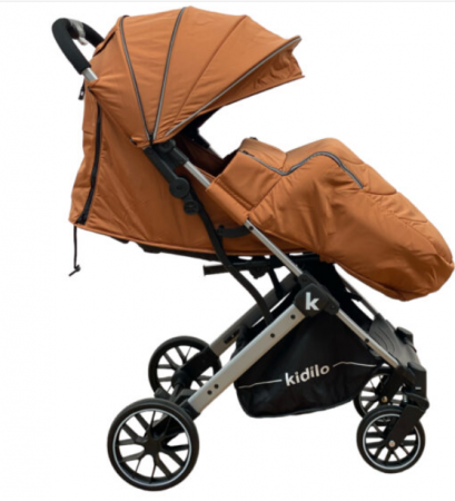 Carucior pentru bebelusi, cu pozitie de somn, 0-36 luni, cu husa impermeabila pentru picioare si maner cu piele, maro [1]