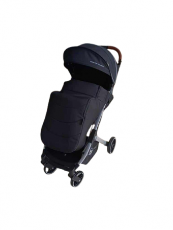 Carucior sport - Carucior pentru bebelusi, cu pozitie de somn, 0-36 luni, cu husa impermeabila pentru picioare si maner cu piele, negru