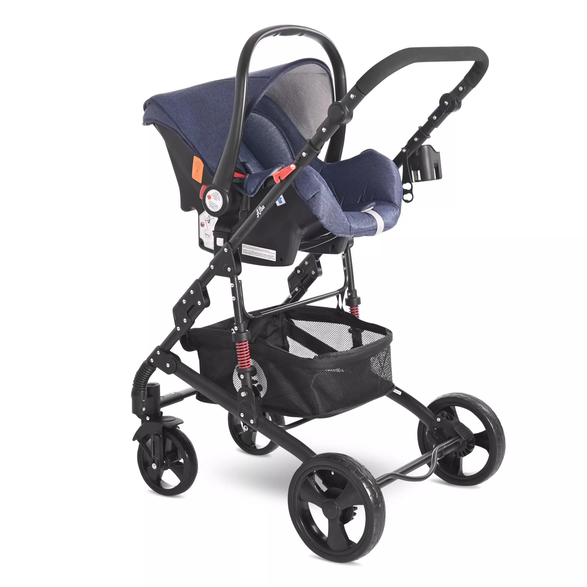 Carucior Set, Alba Classic, landou transformabil, cos auto inclus, cadru aluminiu, Jeans Blue [1]