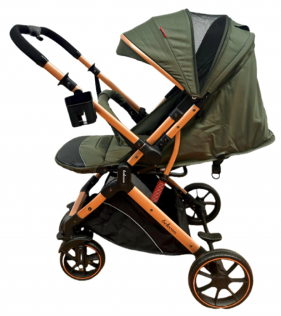 Carucior Sport Pentru Copii, Maner reversibil, Suport biberon, Plasa de tantari, Copertina extensibila, Cu suspensii, Recomandat transport par avion, Kaki [1]