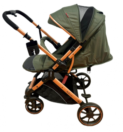 Carucior Sport Pentru Copii, Maner reversibil, Suport biberon, Plasa de tantari, Copertina extensibila, Cu suspensii, Recomandat transport par avion, Kaki [3]