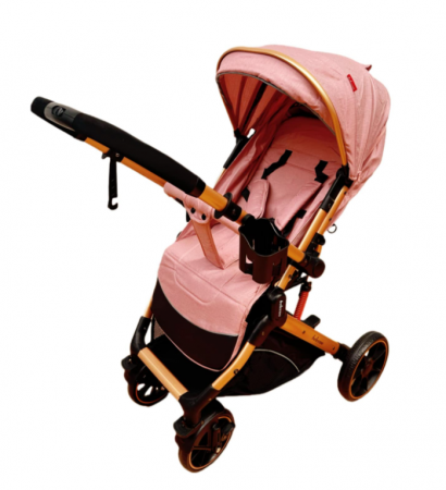 Carucior Sport Pentru Copii, Maner reversibil, Suport biberon, Plasa de tantari, Copertina extensibila, Cu suspensii, Recomandat transport par avion, Roz [5]