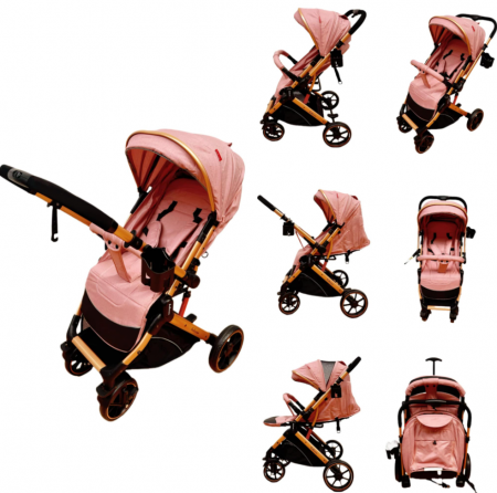 Carucior sport - Carucior Sport Pentru Copii, Maner reversibil, Suport biberon, Plasa de tantari, Copertina extensibila, Cu suspensii, Recomandat transport par avion, Roz - Copie