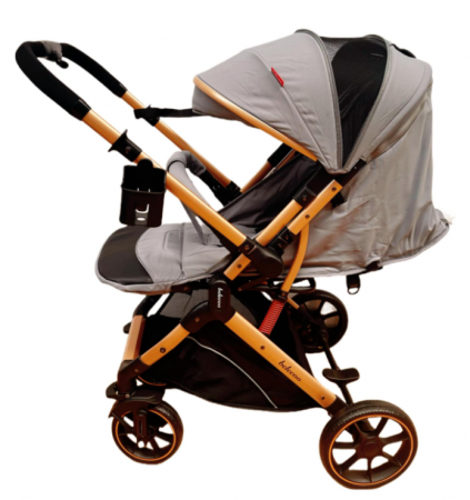 Carucior Sport Pentru Copii, Maner reversibil, Suport biberon, Plasa de tantari, Copertina extensibila, Cu suspensii, Recomandat transport par avion, Gri [4]