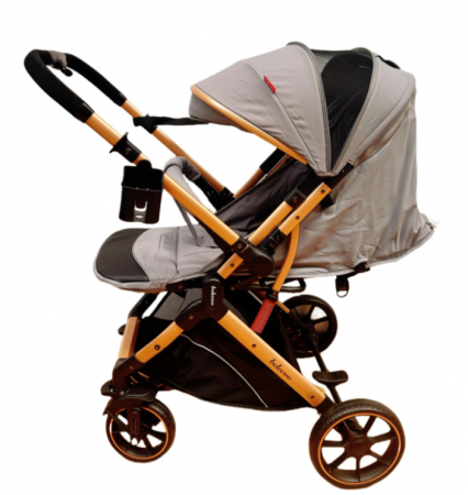 Carucior Sport Pentru Copii, Maner reversibil, Suport biberon, Plasa de tantari, Copertina extensibila, Cu suspensii, Recomandat transport par avion, Gri [6]