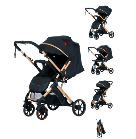 Carucior sport - Carucior Sport Pentru Copii, Maner reversibil, Suport biberon, Plasa de tantari, Copertina extensibila, Cu suspensii, Recomandat transport par avion, Negru