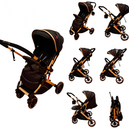 Carucior sport - Carucior Sport Pentru Copii, Maner reversibil, Suport biberon, Plasa de tantari, Copertina extensibila, Cu suspensii, Recomandat transport par avion, Negru