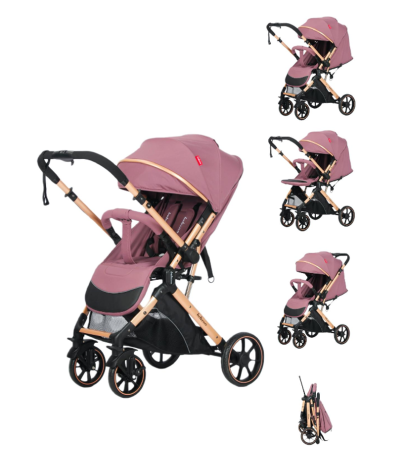 Carucior sport - Carucior Sport Pentru Copii, Maner reversibil, Suport biberon, Plasa de tantari, Copertina extensibila, Cu suspensii, Recomandat transport par avion, Roz pudra