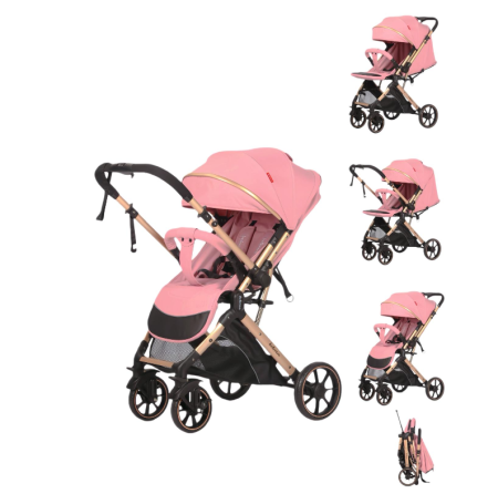 Carucior sport - Carucior Sport Pentru Copii, Maner reversibil, Suport biberon, Plasa de tantari, Copertina extensibila, Cu suspensii, Recomandat transport par avion, Roz