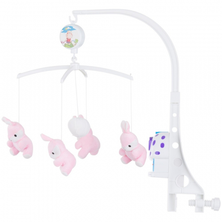 Jucarii interactive bebe - Carusel muzical, pentru patut, Chipolino Pink rabbits