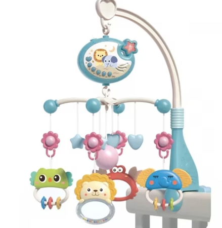 Jucarii interactive bebe - Carusel muzical pentru patut Sky, cu telecomanda, roz