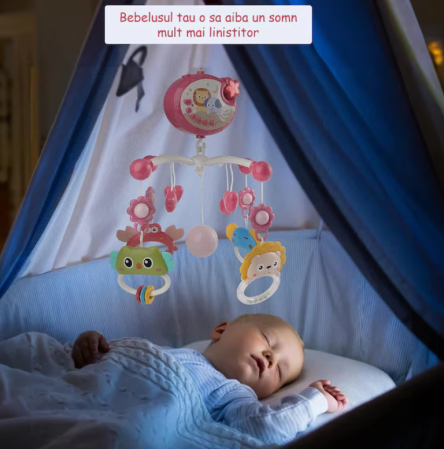 Carusel muzical pentru patut Sky, cu telecomanda, roz [2]