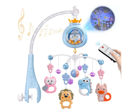Jucarii interactive bebe - Carusel patut cu muzica si proiector, cu telecomanda