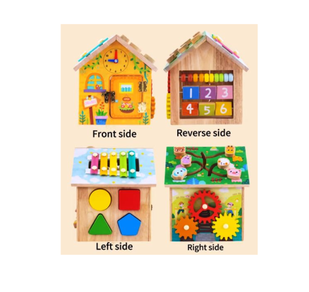 Casuta multifunctionala cu activitati, ceas, roti zimtate, sortator forme diverse [1]