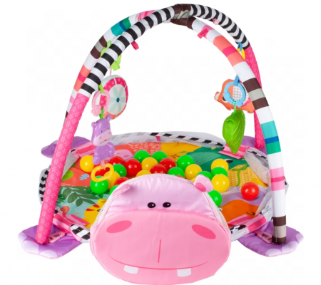 Centru de activitati 3 in 1 si saltea de joaca "Happy Hippo" pentru copii si bebelusi cu 4 jucarii si 30 de bile multicolore [2]