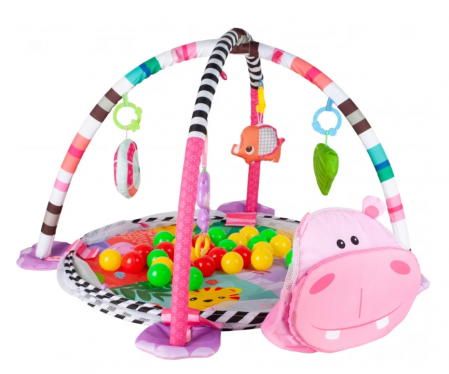 Centru de activitati 3 in 1 si saltea de joaca "Happy Hippo" pentru copii si bebelusi cu 4 jucarii si 30 de bile multicolore [3]
