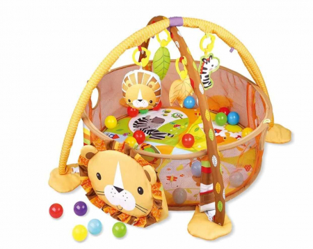Centru de activitati 3 in 1 si saltea de joaca "Happy Hippo" pentru copii si bebelusi cu 4 jucarii si 30 de bile multicolore, leut [3]