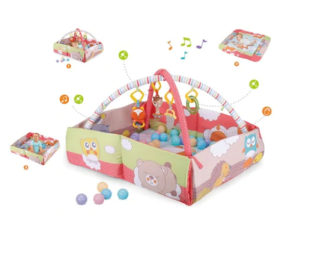 Covoras de joaca - Centru de activitati,3 in 1Jucarii detasabile si muzicale,Inaltime reglabila,Salteluta de activitati inclusa, 20 Mingi incluse