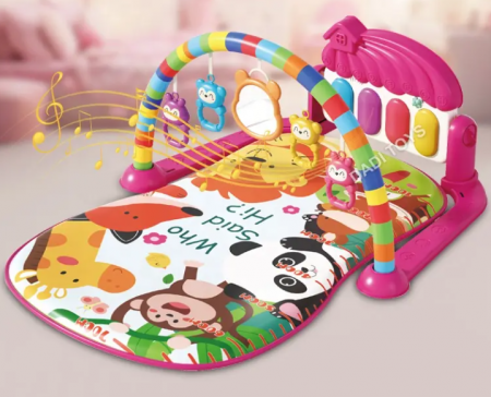 Centru de activitati si joaca, saltea Interactiva pentru copii, cu sunete, multifunctional cu pian si jucarii zornaitoare, Roz [1]