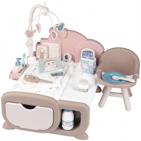 Jucarii educative - Centru de ingrijire pentru papusi Smoby Baby Nurse Cocoon Nursery crem cu accesorii
