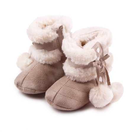 Fetite - Cizmulite cu blanita si ciucurei - bej