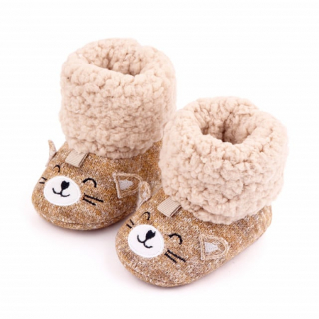 Fetite - Cizmulite maro cu crem, cu ciorapel rulat