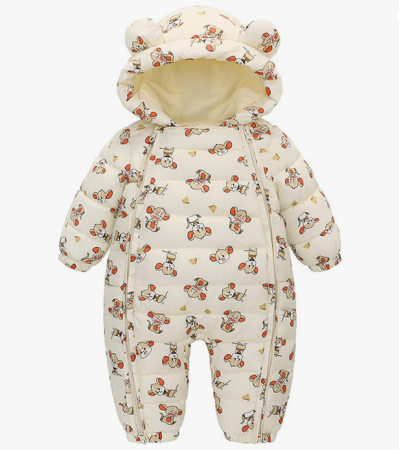 Combinezoane - Combinezon imblanit, cu gluga si fermoare, Imprimat Bej