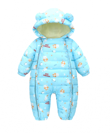 Combinezoane - Combinezon imblanit, cu gluga si fermoare, Imprimat, Bleu