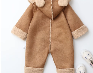 Combinezon bebelusi, Din blanita, Cu gluga si buzunar, Bej [2]