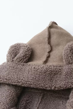 Combinezon bebelusi, Din blanita, Cu gluga si buzunar, Maro [1]