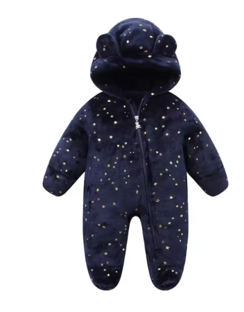 Combinezoane - Combinezon bebelusi, Flausat, Cu urechi, Albastru