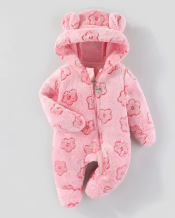 Haine bebe fetite - Combinezon bebelusi, Flausat, Cu urechi, Roz