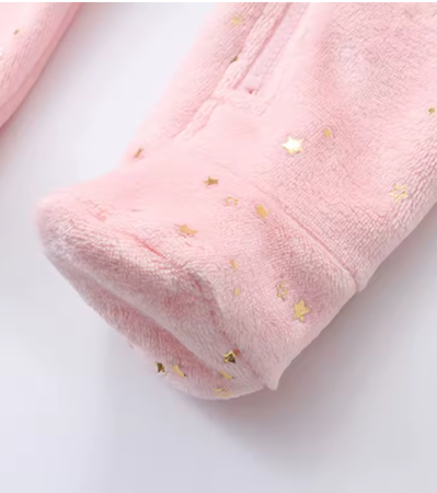 Combinezon bebelusi, Flausat, Cu urechi, Roz cu stelute [1]