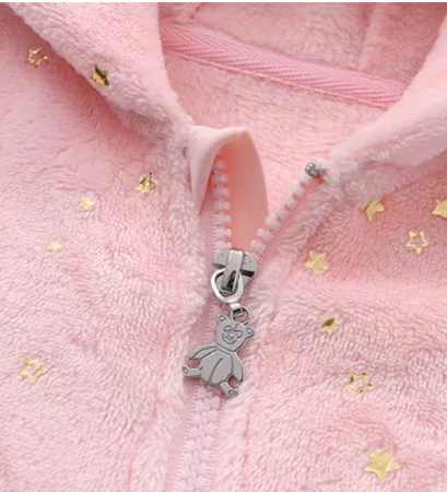 Combinezon bebelusi, Flausat, Cu urechi, Roz cu stelute [2]