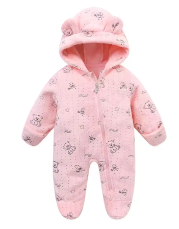 Combinezon bebelusi, Flausat, Cu urechi, Roz cu Ursuleti [1]