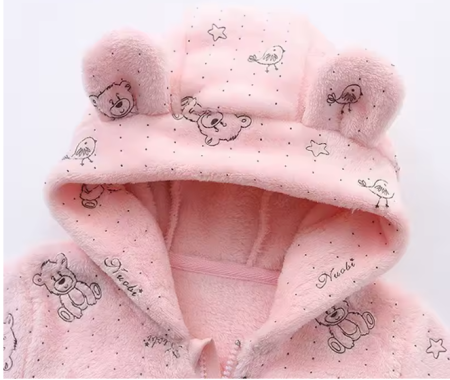 Combinezon bebelusi, Flausat, Cu urechi, Roz cu Ursuleti [2]